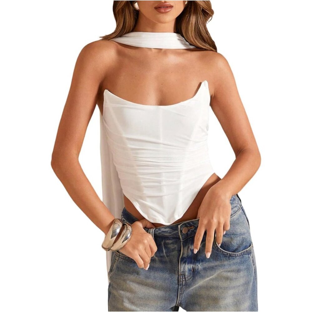 Women's Cropped Corset Top Sleeveless Asymmetrical Body Shaper for Summer